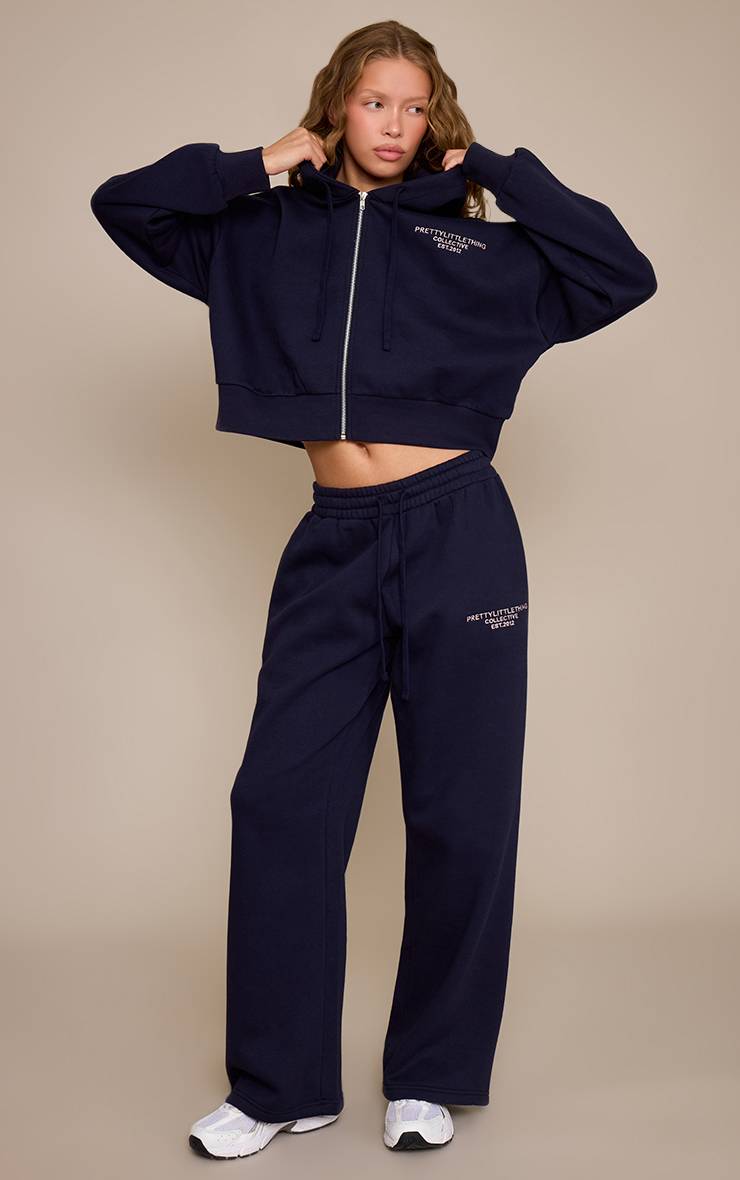 Bleu Marine Jogging Large À Imprimé Prettylittlething