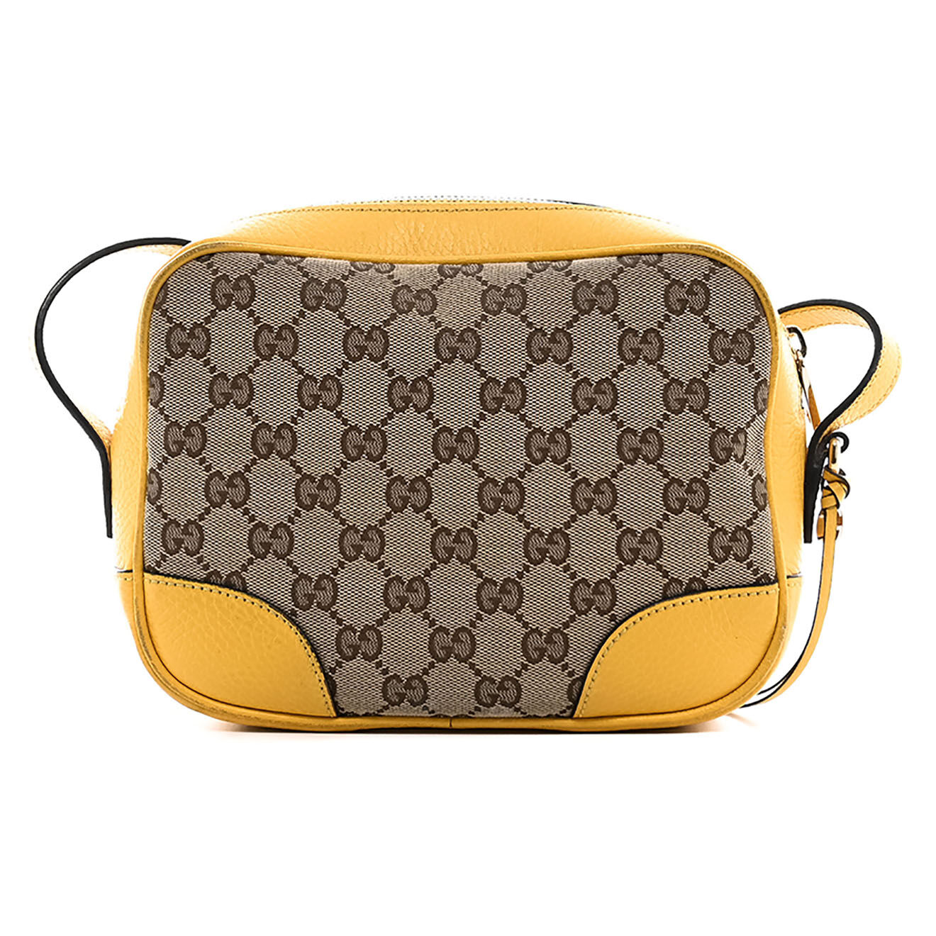 Gucci Sac bandoulière en Toile Monogramme & Cuir beige/jaune - Très bon état - L.22 cm