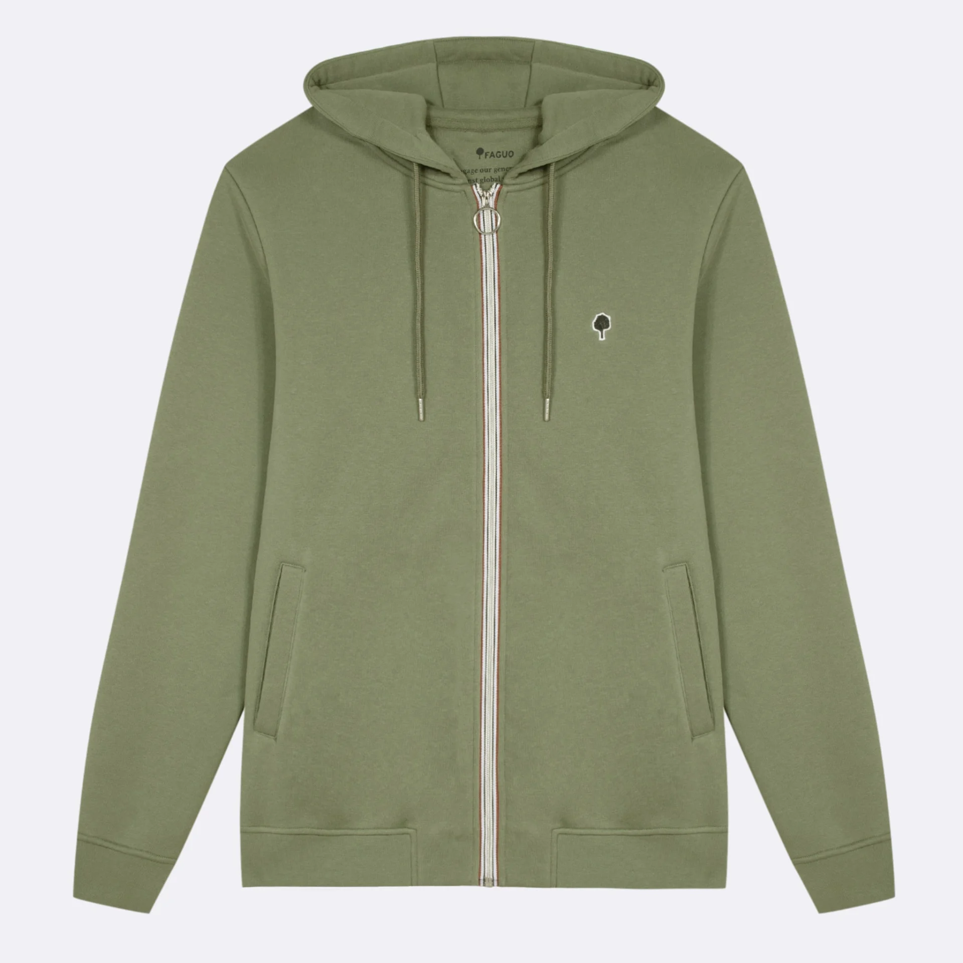 Sweat à capuche zippé kaki coton et polyester recyclé - modèle Mesnil