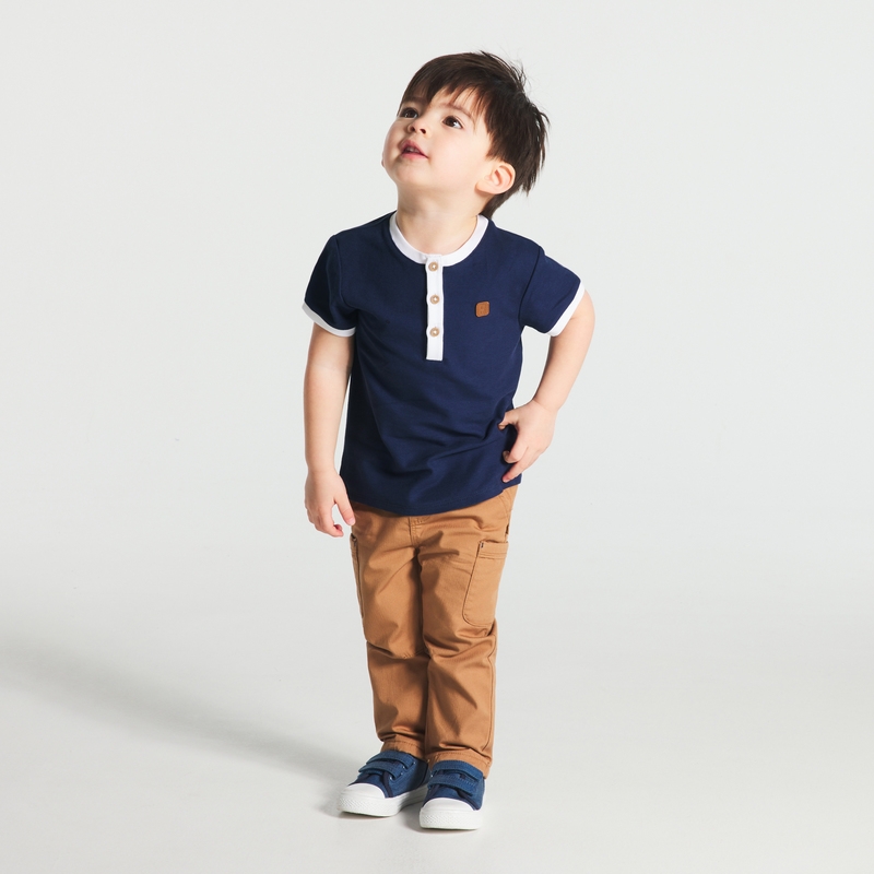 T-shirt col tunisien maille piquée bleu bébé garçon