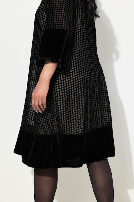 Samtkleid, A-Linie, Ausbrennermuster, weite Ärmel