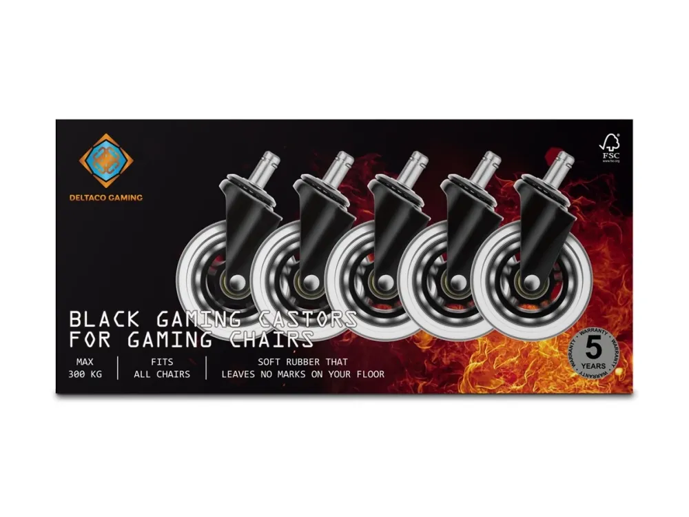 DELTACO GAMING - Styrehjul - 7.62 cm - sort (pakke med 5)