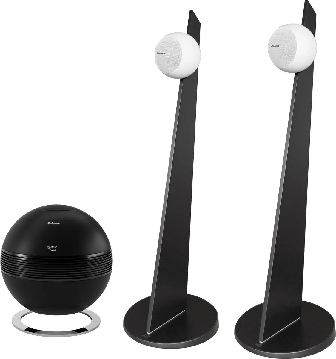 Pearl Sub noir mat   iO3 Blanc mat sur pied noir et socle noir (la paire) Chaînes hi-fi composées