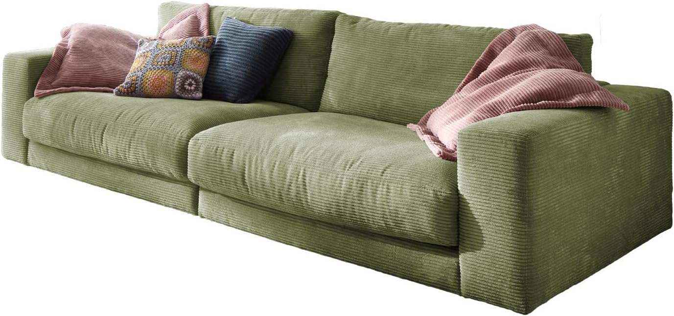 KAWOLA Big Sofa Madeline 3-Sitzer - Olivgrünes Cord Megasofa, Moderne Couch für Wohnzimmer, Gemütliches Lounge Sofa