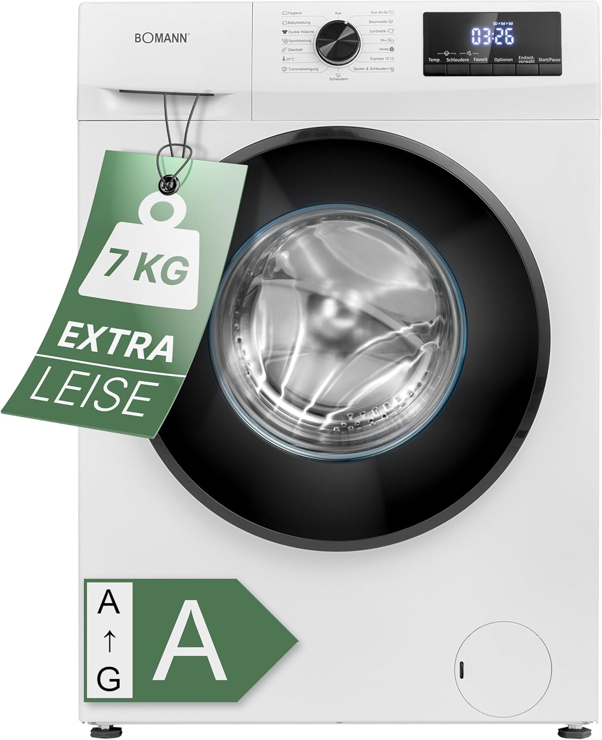 Bomann® Waschmaschine 7kg | 10 Jahre Motor-Garantie | effizienter Invertermotor | 1400 U/min | inkl. Aqua-Stop | bis 90°C | 15 Programme | Bomann Waschmaschine | Washing Machine | WA 7500 weiß