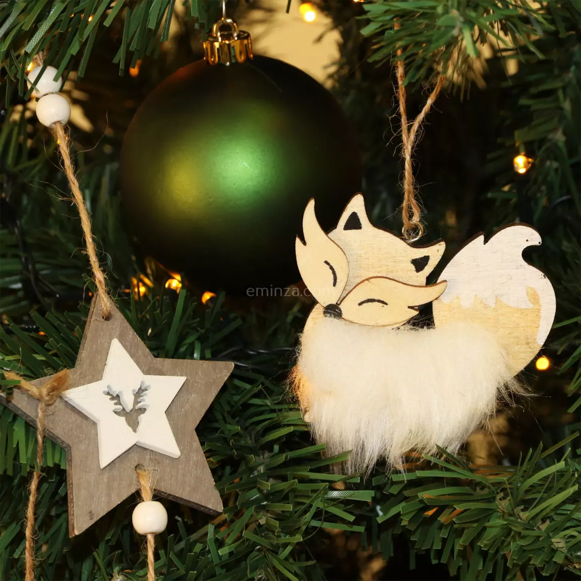 Lot de 2 Renards de Noël à suspendre (H10 cm) Chipeur Naturel