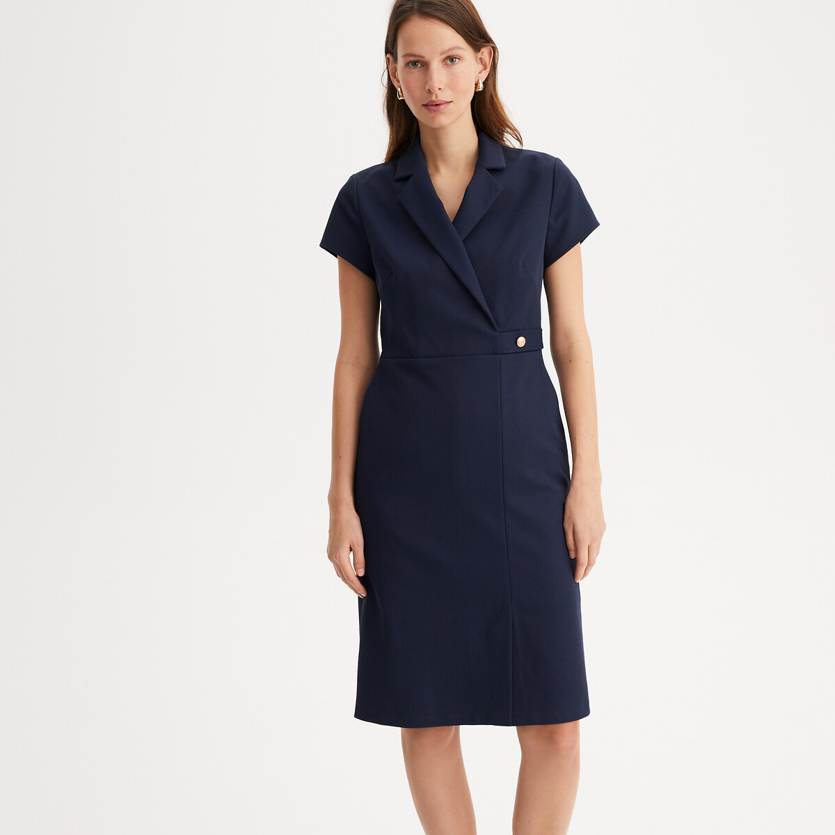 ANNE WEYBURN<br>Vestido reto, comprimento midi, mangas curtas
