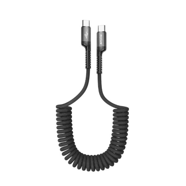 Rixus Cabo Retractable Spring Type-C para Type-C Preto