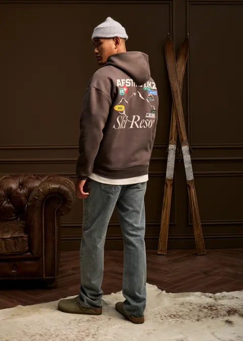 Hoodie met print ski resort bruin (BRN.CL)