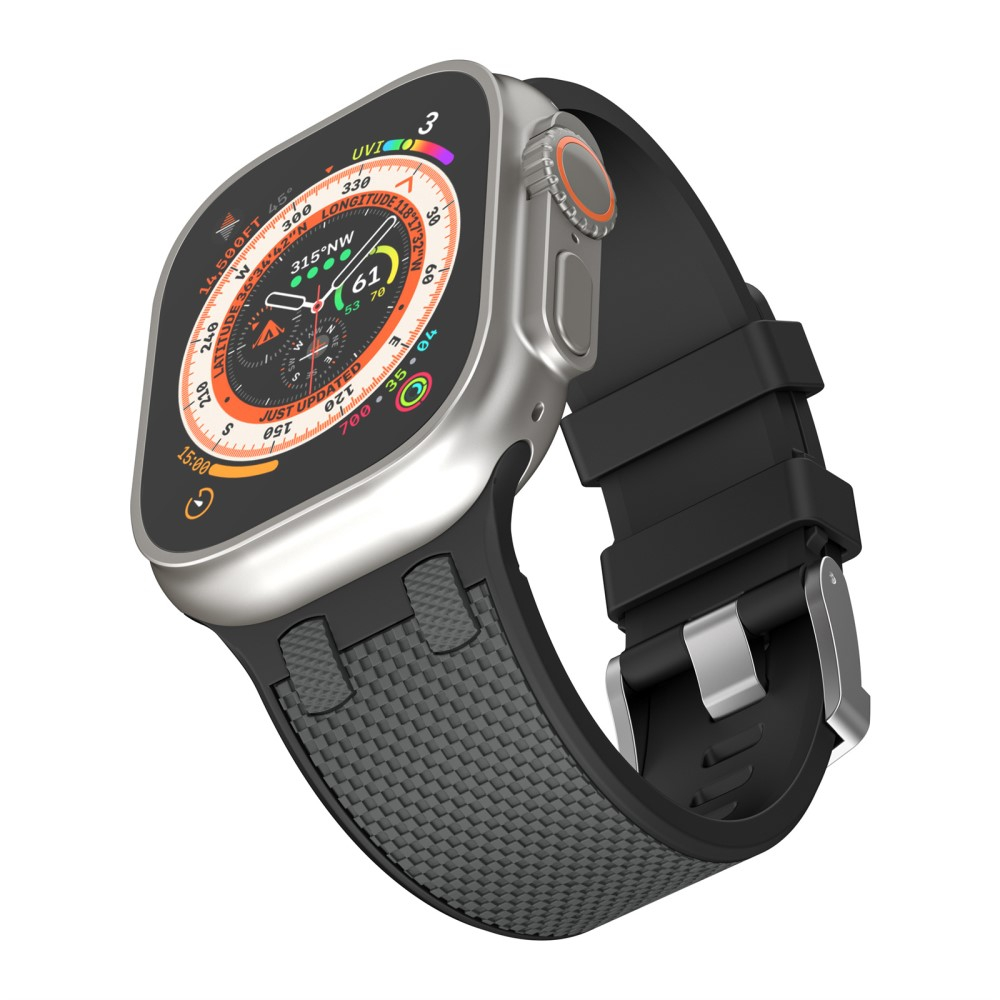 Apple Watch (49/46/45/44 mm) Ersatz Silikon Sport Armband mit Karo Streifen (Gelenkumfang: 180-230mm) - Schwarz / Grau