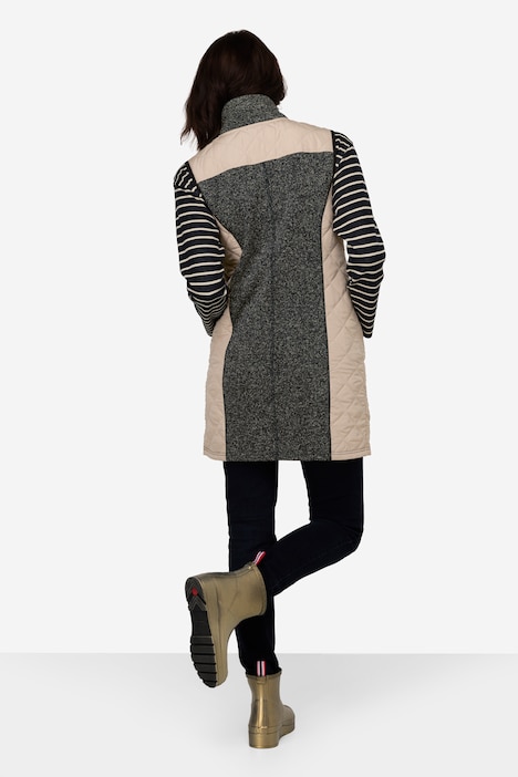 Strickfleece-Weste, Stepp-Einsätze, Stehkragen, Zipper