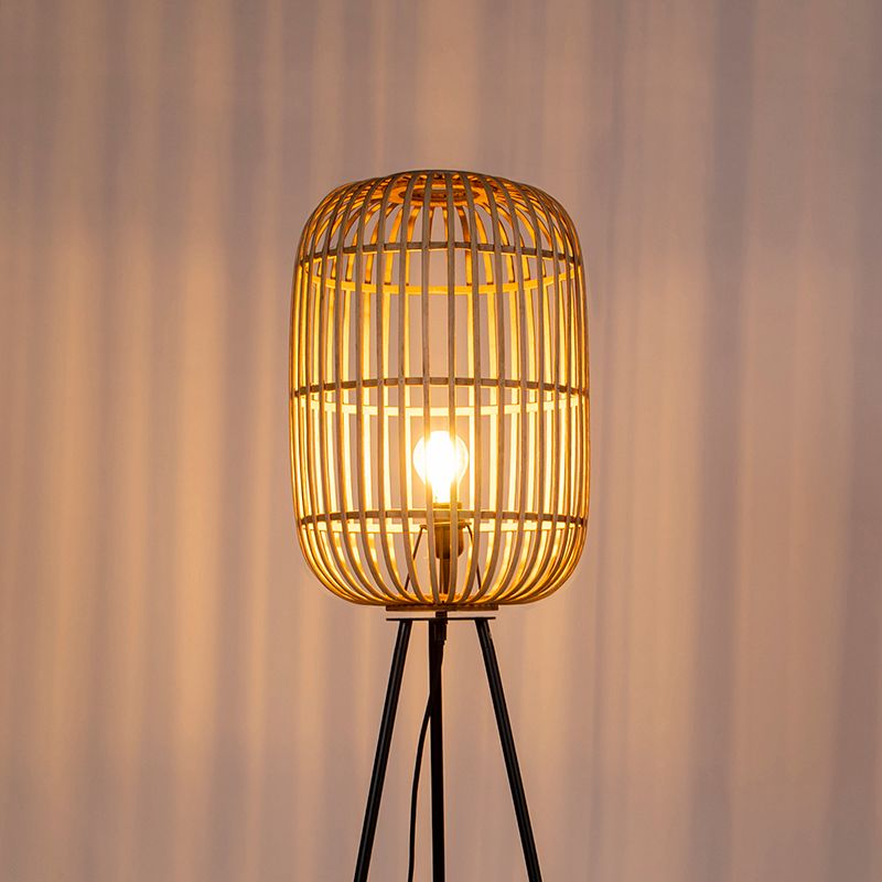 Smart landelijke vloerlamp rotan incl. WiFi A60 - Manila