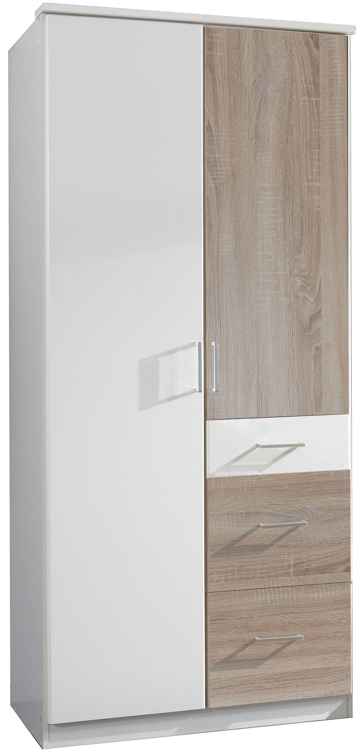 Drehtürenschrank Click Weiß/Eiche sägerau Nachbildung ca. 91 x 199 x 58 cm