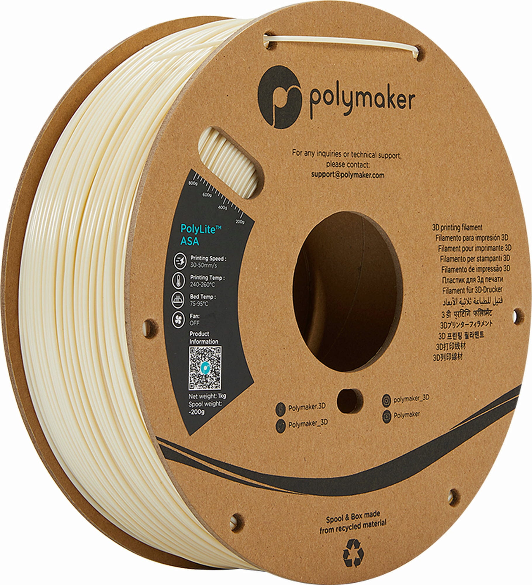 Polymaker  PolyLite ASA Natur, 2,85 mm / 1000 g    Die Alternative zu ABS Filament in Natur
