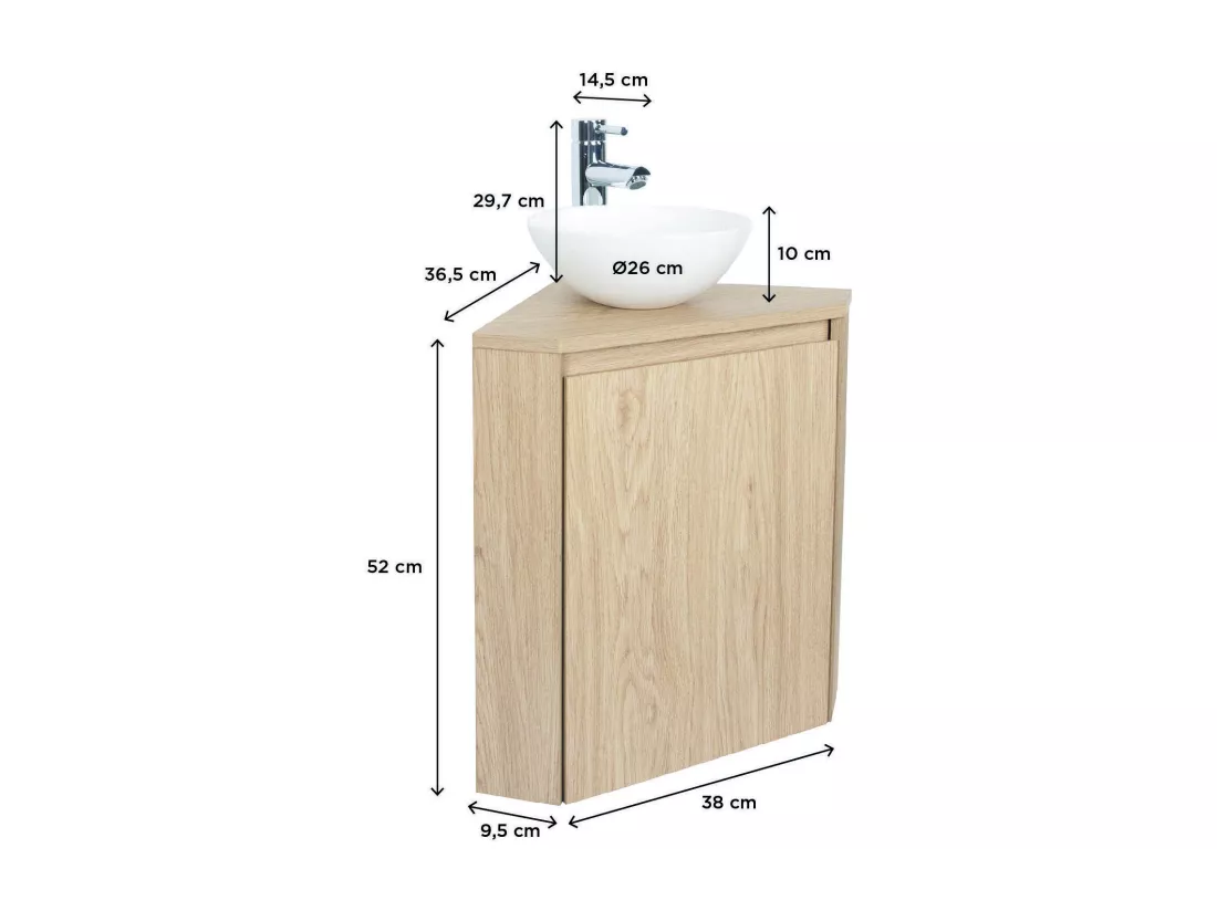 Ensemble lave-mains d'angle décor chêne + vasque