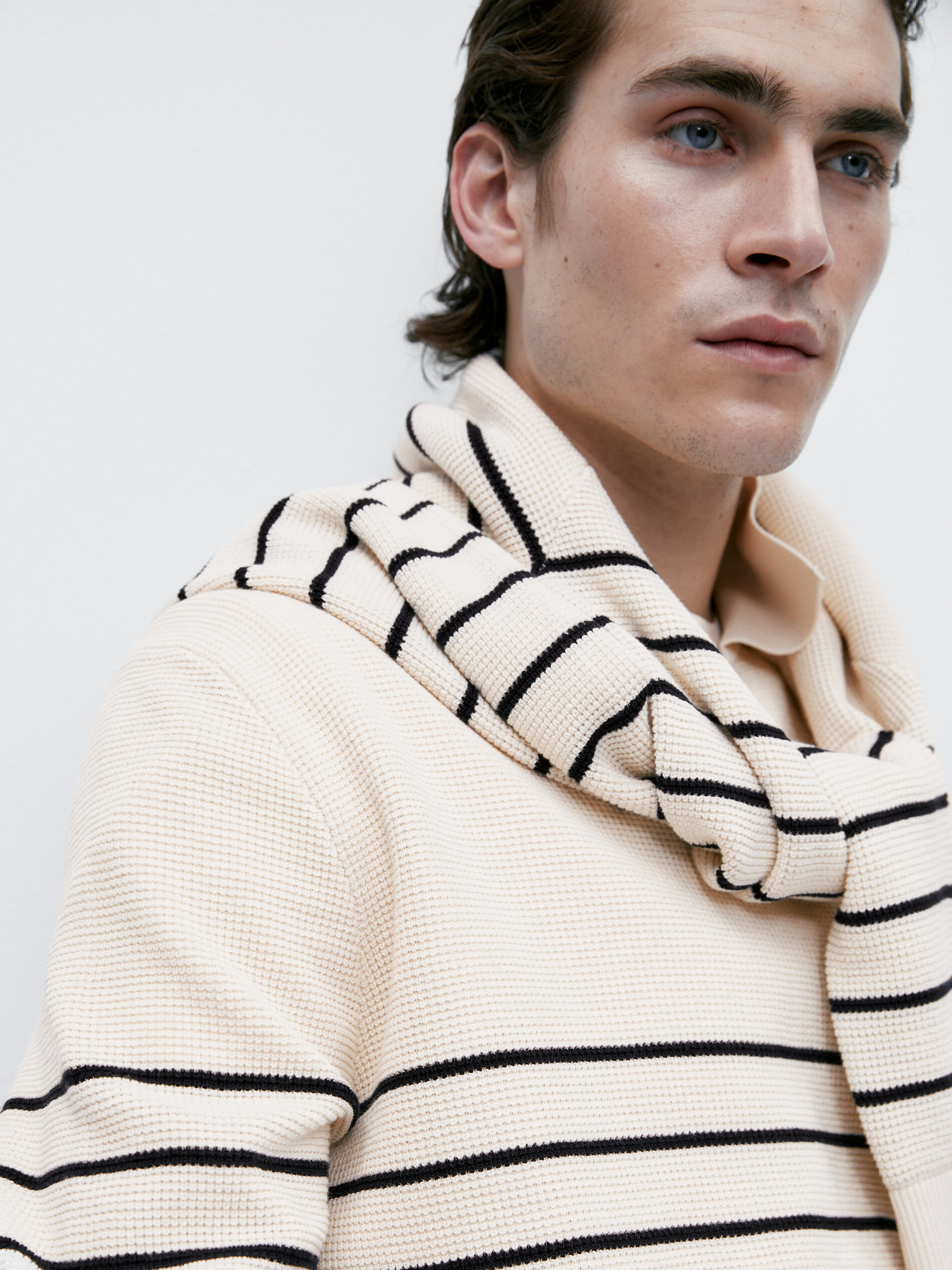 Camisa polo listrada em algodão texturizado - RAW