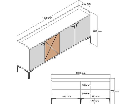 CONCEPT1 - Bahut Venedik blanc 180 x 35 x 78cm