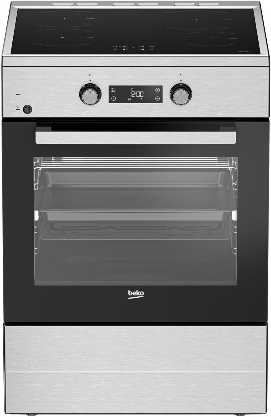 Beko FSM69301SXT Freistehender Herd, Multifunktionsofen mit Induktionskochfeld, 72 l Garraum-Volumen, 4 Kochzonen, 8 Heizarten, SteamAdd Dampffunktion, Multifunktionsdisplay, 1-fach Teleskopauszug