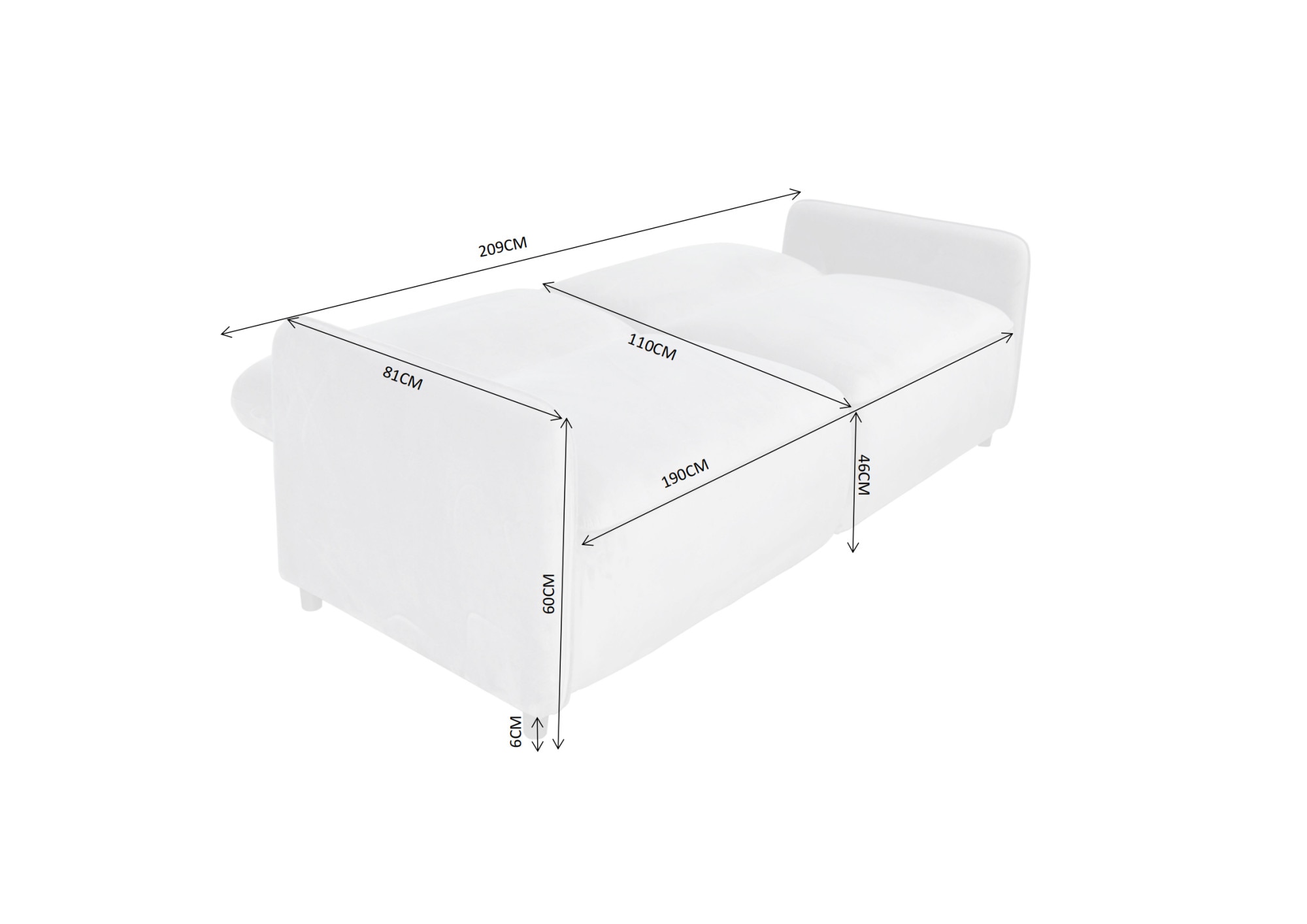Dorel Home 3-Sitzer »Allie Curved Schlafsofa 209 cm« Bettfunktion (110/190), verstellbare Rückenlehne, Cord u. Velours