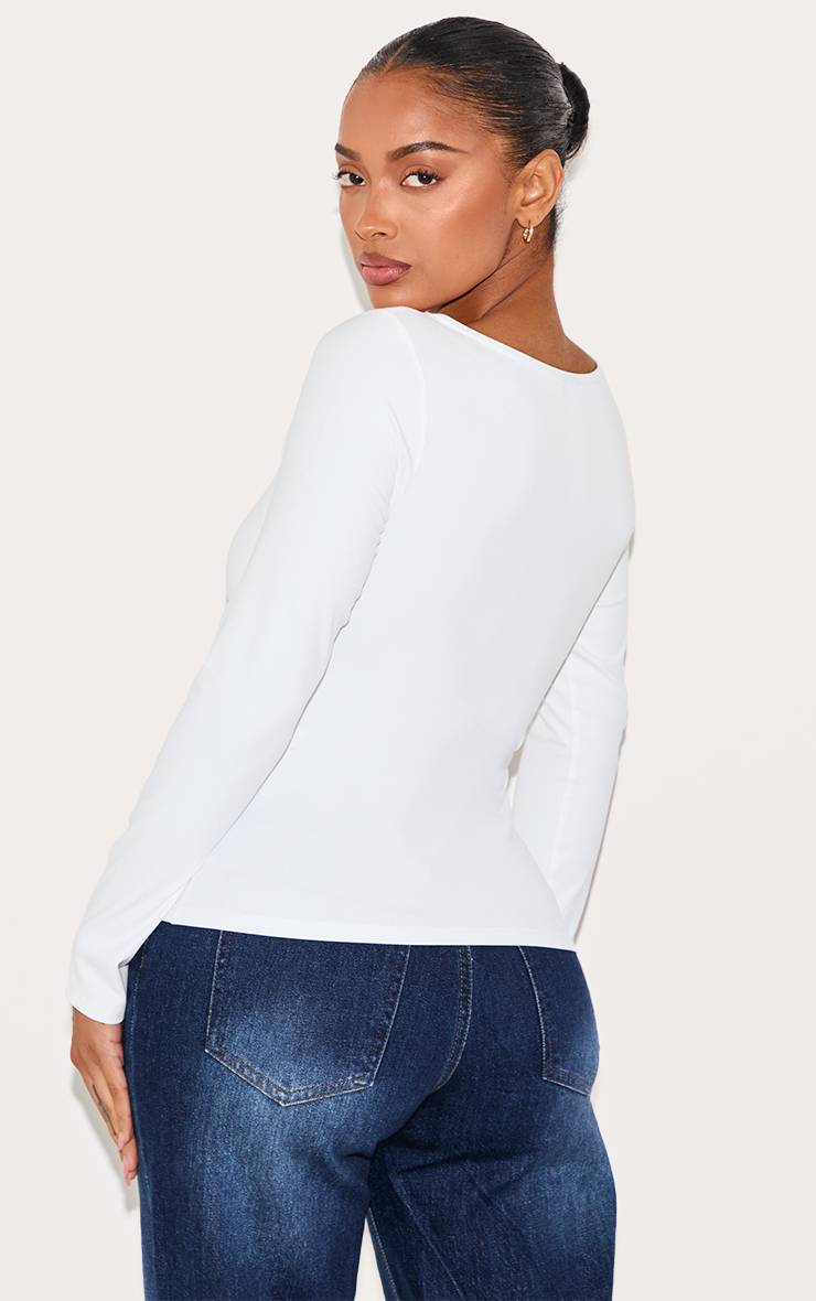 Blanc T-shirt Manches Longues Sculptant Col Bateau Avec Soutien-gorge Intégré Shape