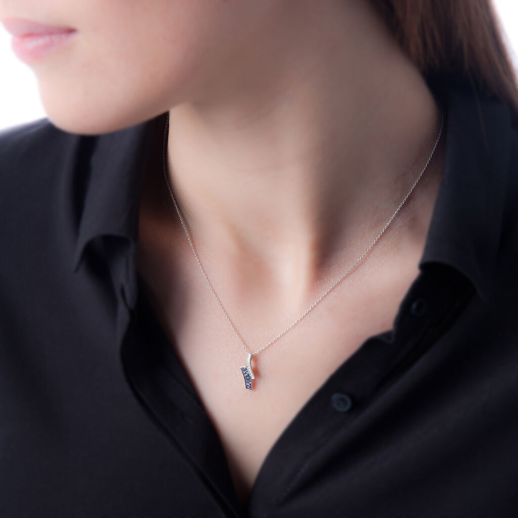 Collier Oumaima Or Blanc Saphir Diamant