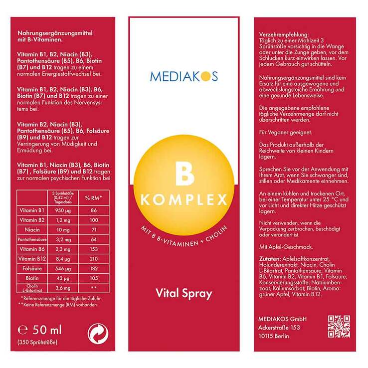 Vitamin B Komplex Mediakos Vital Spray vegan, 50 ml