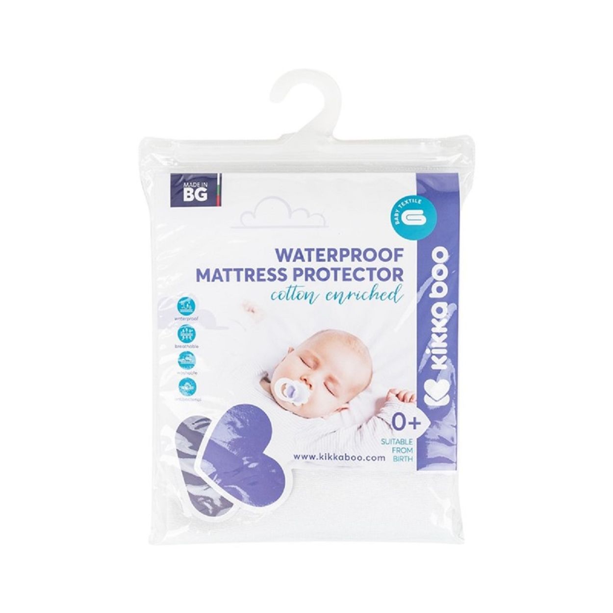 Kikkaboo Babybett-Matratzenschoner 80 x 50 cm wasserdicht waschbar Gummibänder