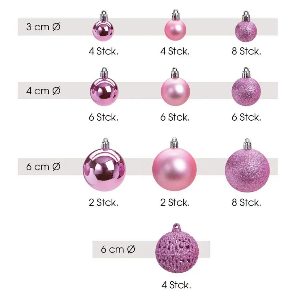 G. Wurm Kerstballen - 50ST - roze - 3 - 4 - 6 cm - kunststof