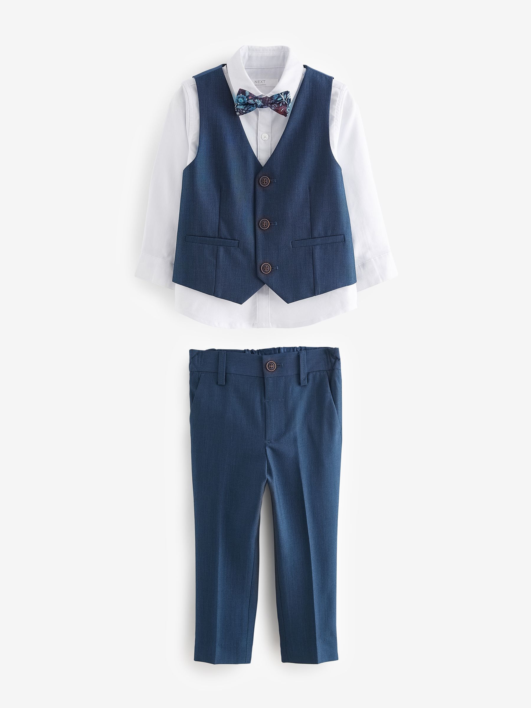Blauw - Set van gilet, shirt, broek en vlinderstrikje (3mnd-9jr)