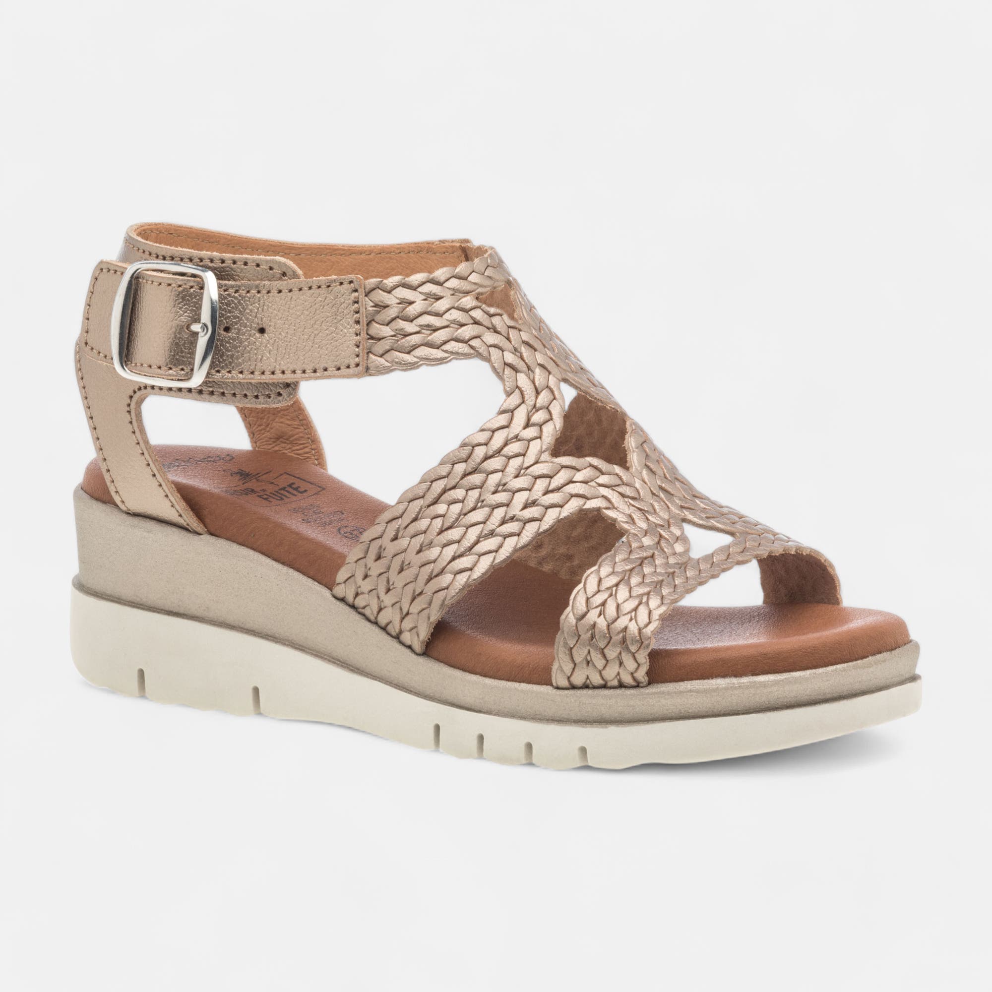 Sandales à talon compensé Femme en cuir or