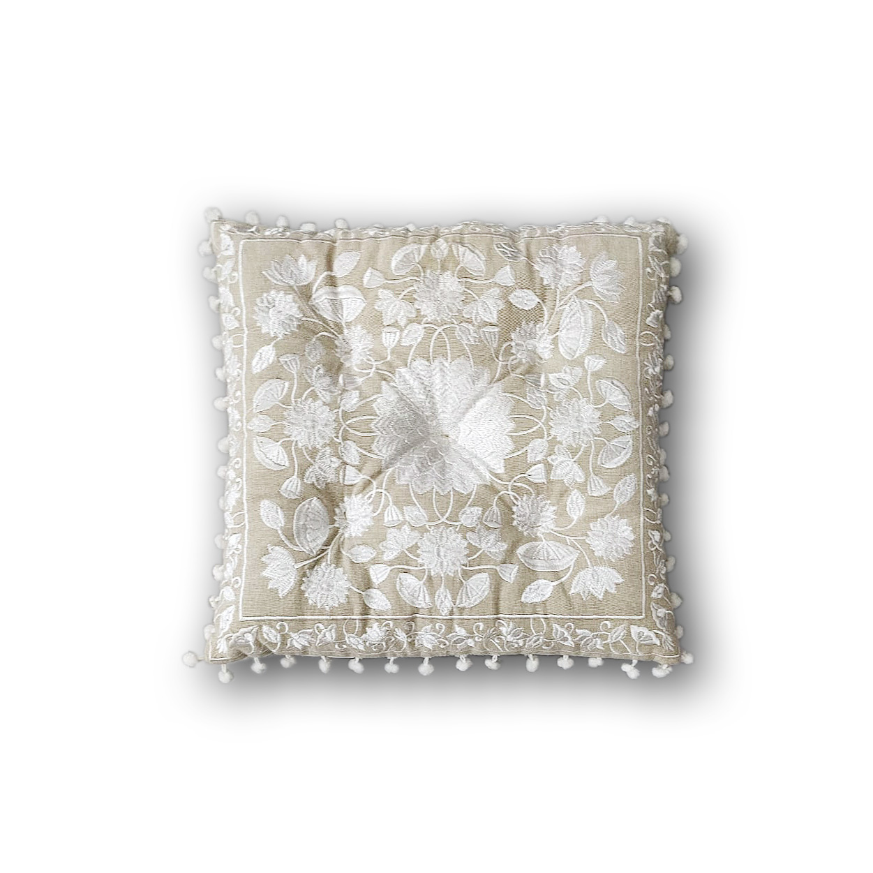 Sitzkissen, beige, weiß, B 40 cm, L 40 cm, H 6 cm von fischer's lagerhaus