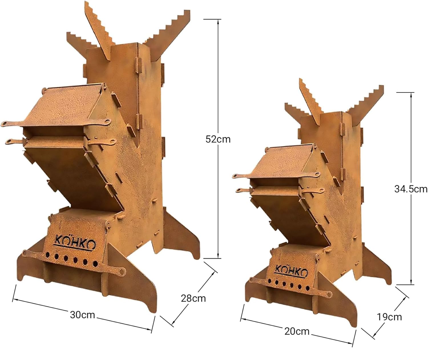 Köhko® Raketenofen L Rocket Stove Campingofen aus 3 mm Cortenstahl Outdoor für BBQ grill Camping multifunktionale Küche für Draußen