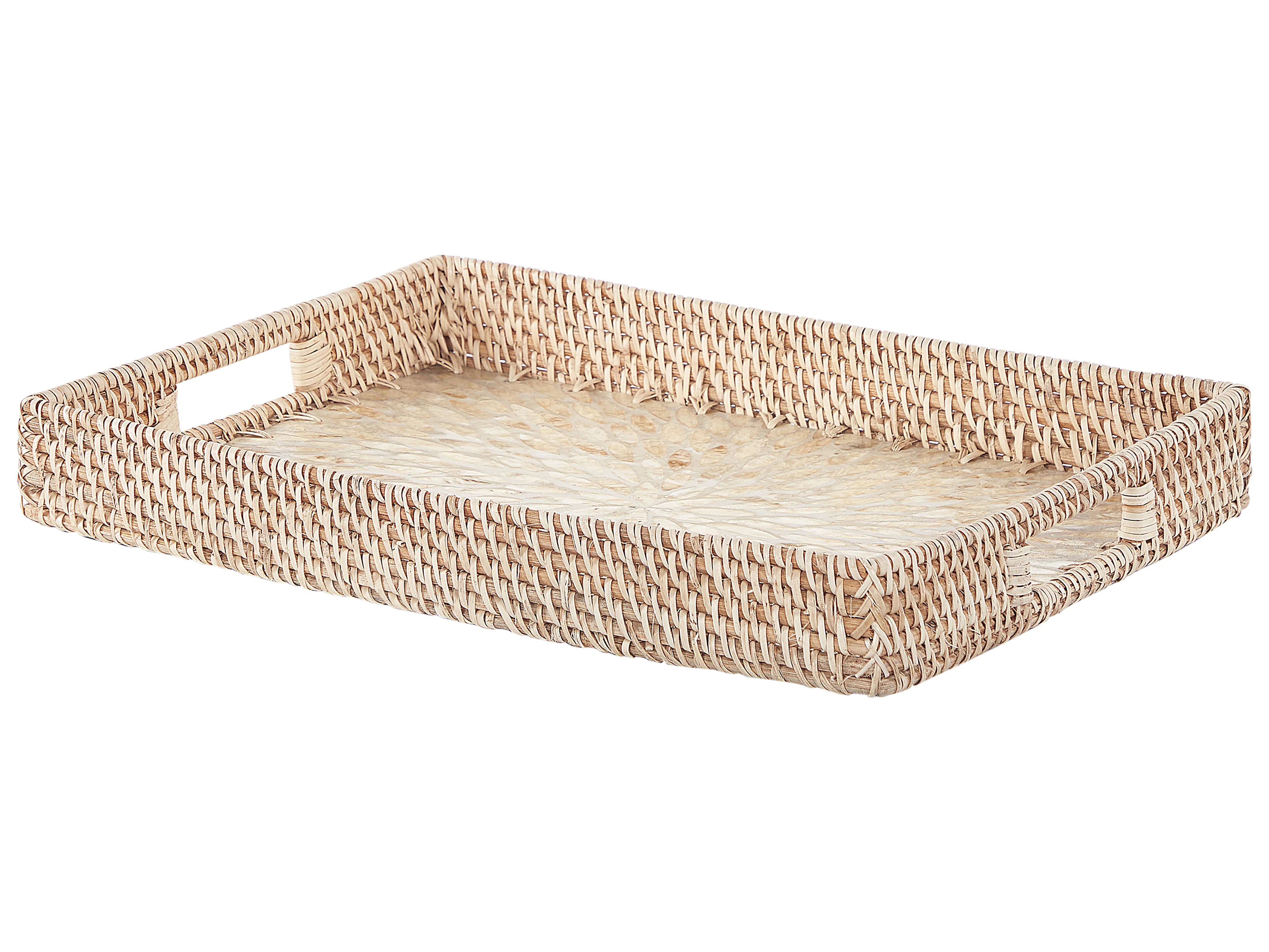 Set van 2 decoratieve dienbladen NDEBELE Rotan Natuurlijk