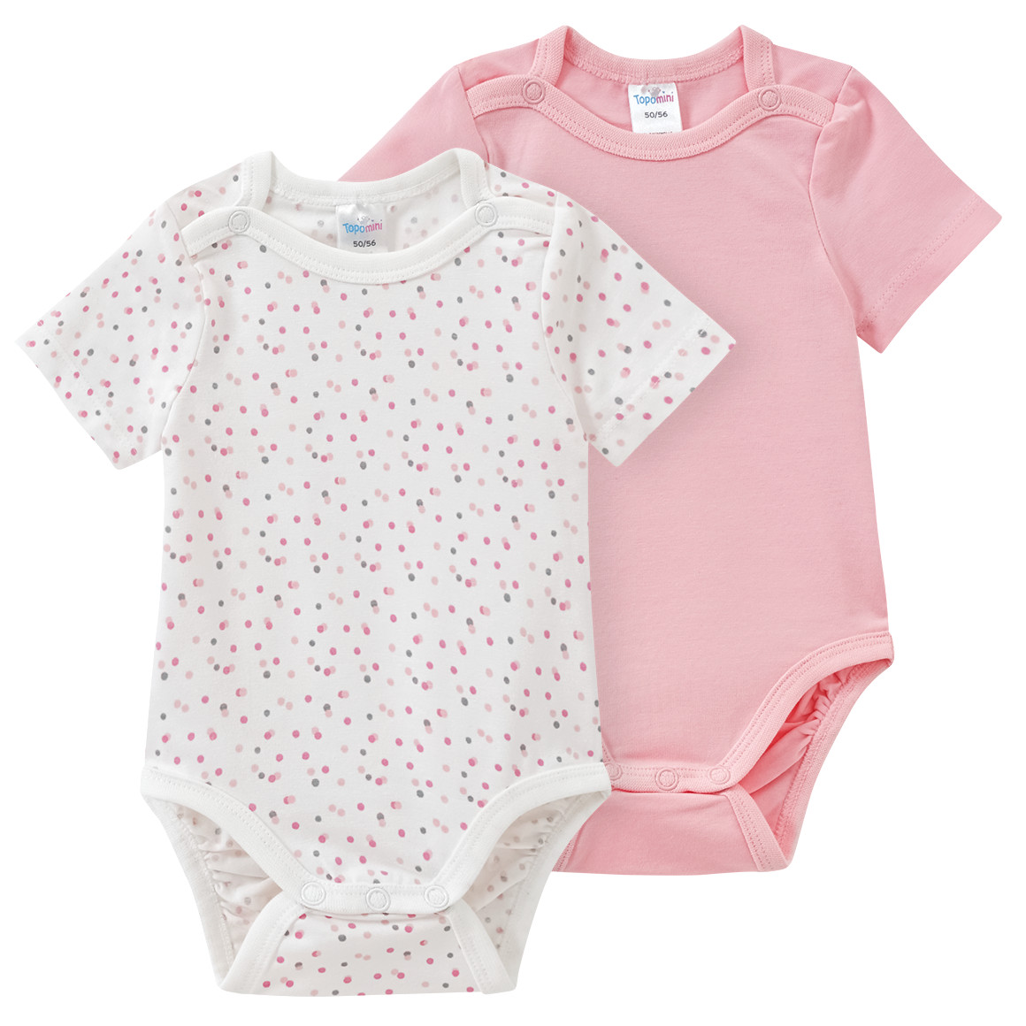 Topomini 2 Baby Bodys in verschiedenen Dessins rosa / weiss