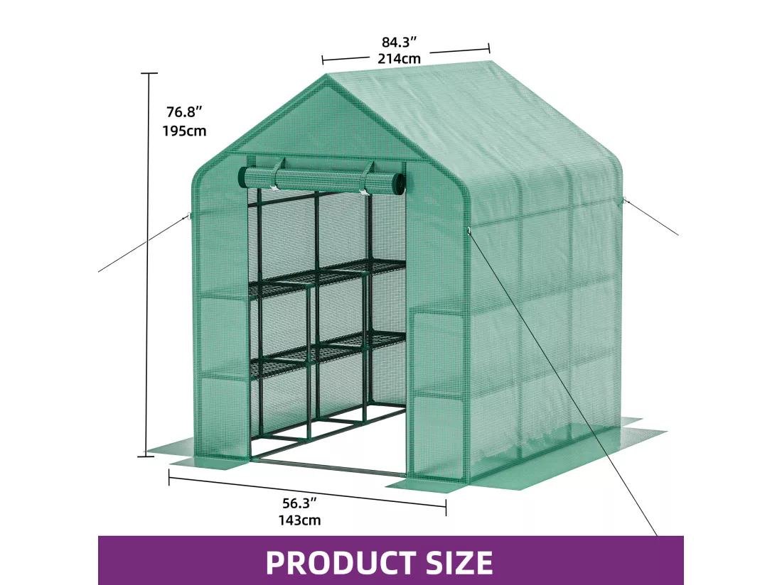 YITAHOME Serre de Jardin Vert - 3 Niveaux 18 étagères - en Polyéthylène avec Fermeture éclair - Jardin extérieur - 143 x 214 x 195cm