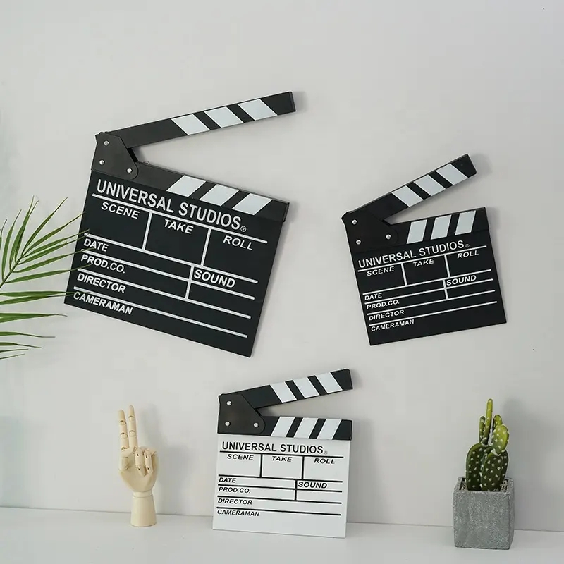 (2er Set) Photo Booth Holz Filmklappe Hollywood Party Fotorequisite Regieklappe für lustige Bilder - Schwarz / Weiss