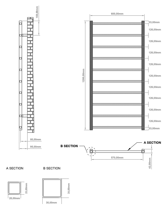 Eastbrook Tuscan Square handdoekradiator 60x120cm 527W wit glans