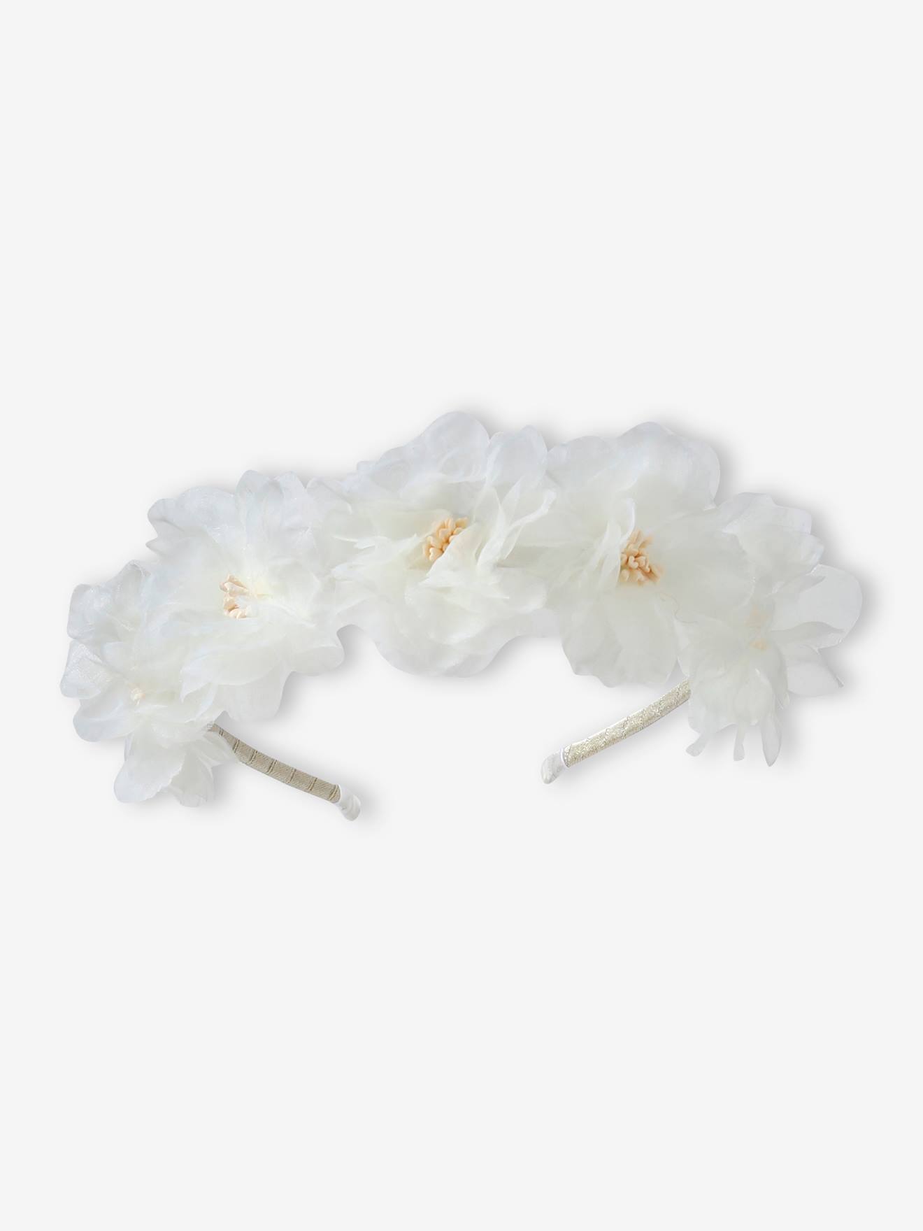 Tiara com flores brancas aplicadas em branco
