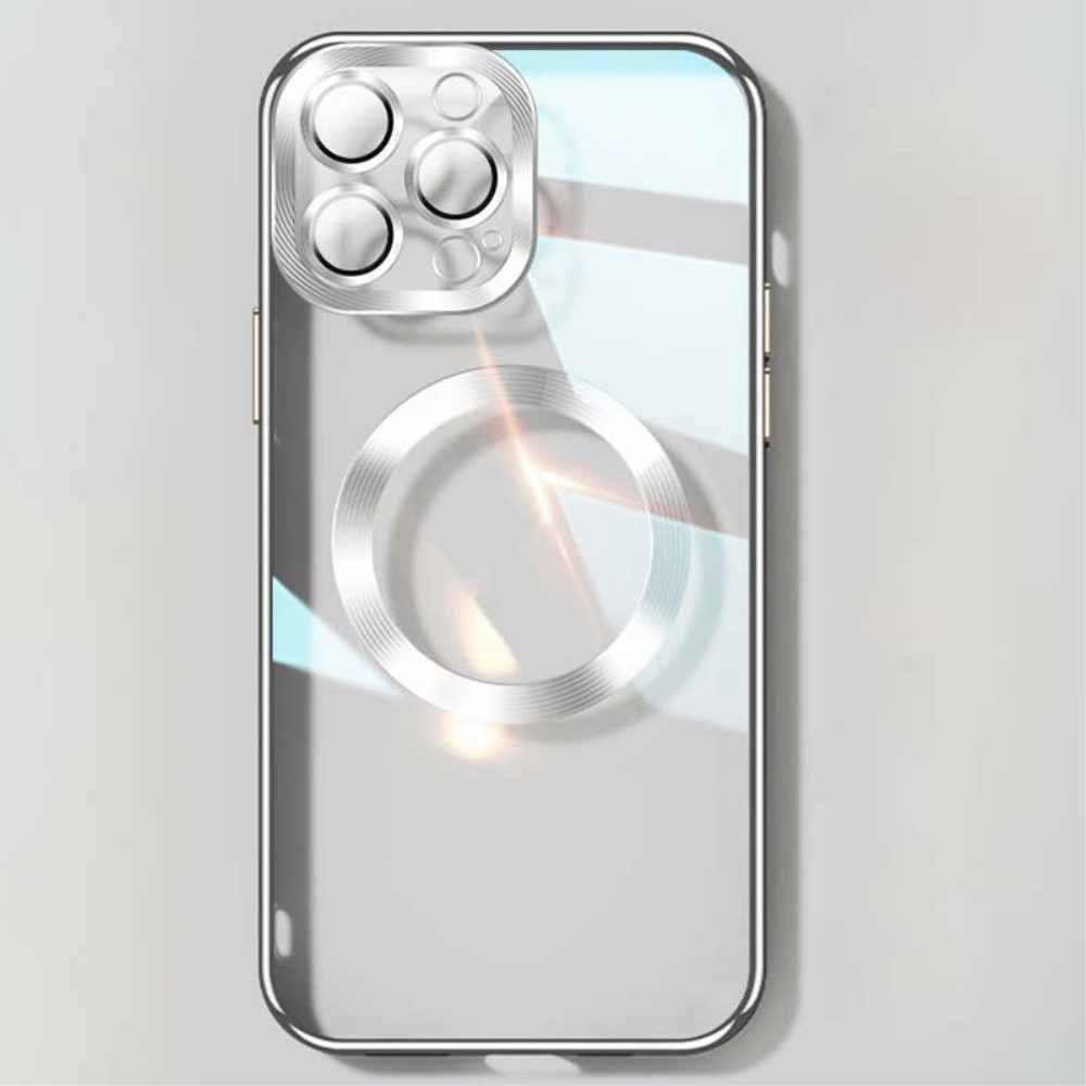iPhone 13 Pro MagSafe Gummi Case Hülle mit Acryl Kameraglasschutz - Silber / Transparent
