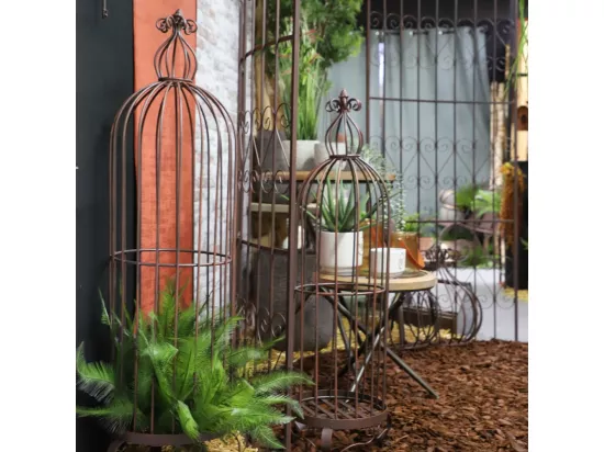 Set3 grandes cages à oiseaux décoratives sur pieds fer marron 165cm