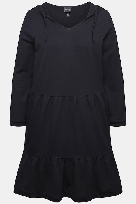 Sweatkleid, Kapuze, A-Linie, V-Ausschnitt, Langarm