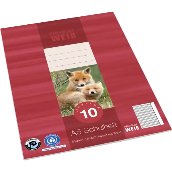 A5 Heft, Lin. 10, kariert mit Rand, 16 Blatt