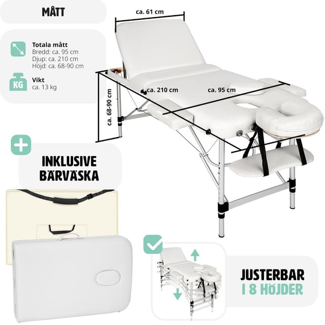 Massagebriks i aluminium med 3 zoner, 5cm polstring + taske