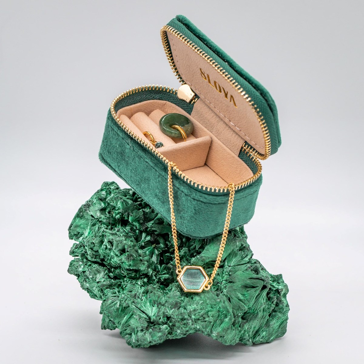 Mini boîte à bijoux velours vert emeraude