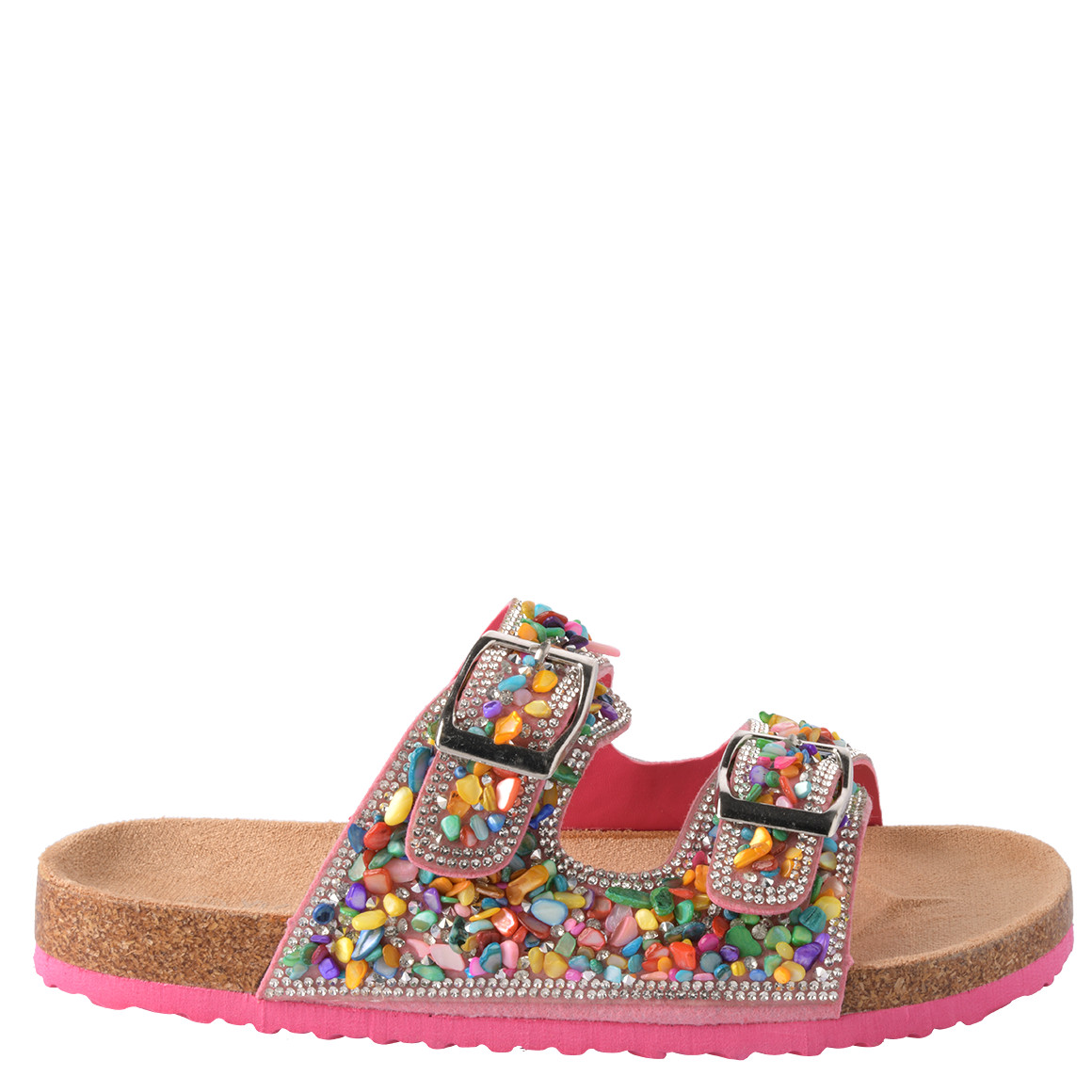 Yigga Mädchen Sandalen mit bunten Steinchen pink / bunt
