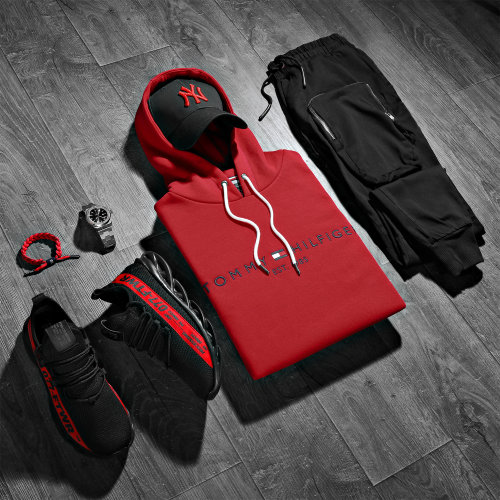Sweat Capuche Tommy Logo 1599 Rouge