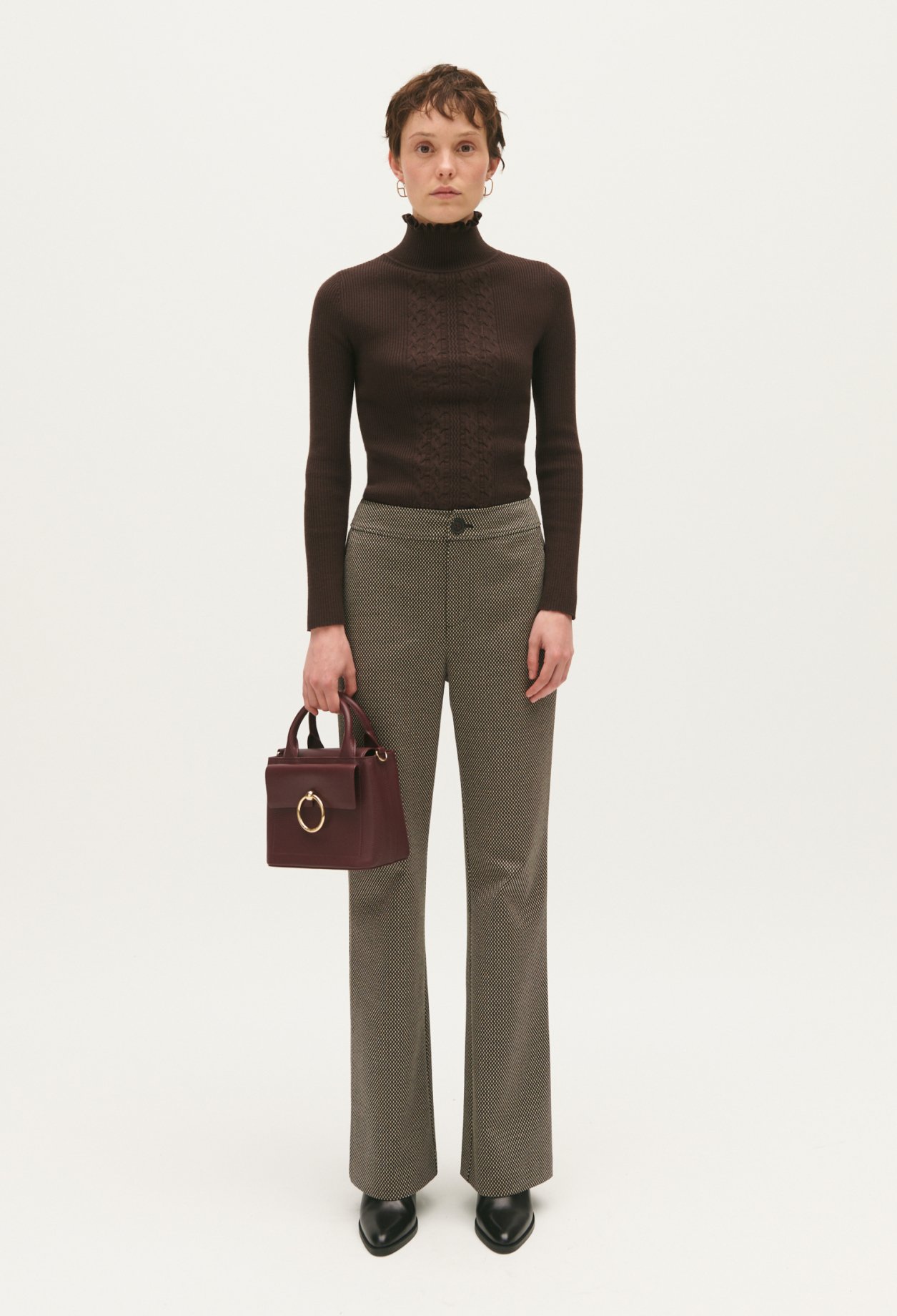 Pantalon droit imprime chocolat