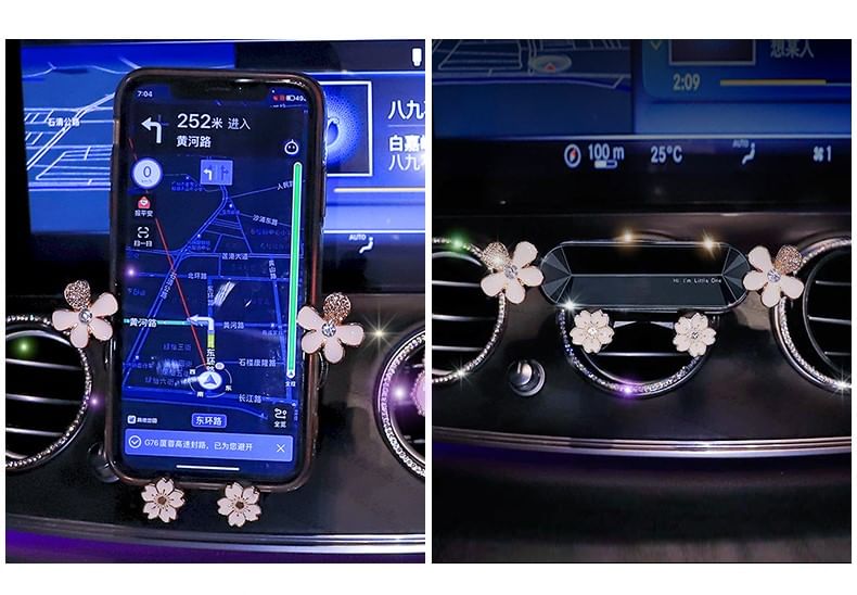 Worthbuy - Set: Bloemen- en strass-autotelefoonhouder + geurverspreider (verschillende ontwerpen)