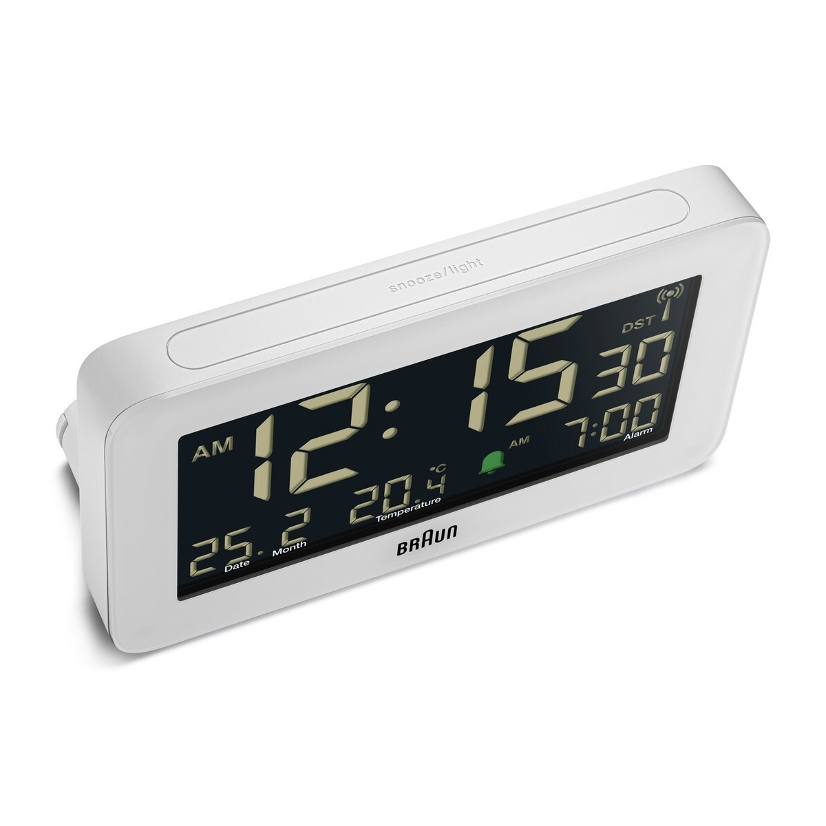 Braun digital vekkerklokke radiostyrt hvit temperatur/dato BC10W-DCF