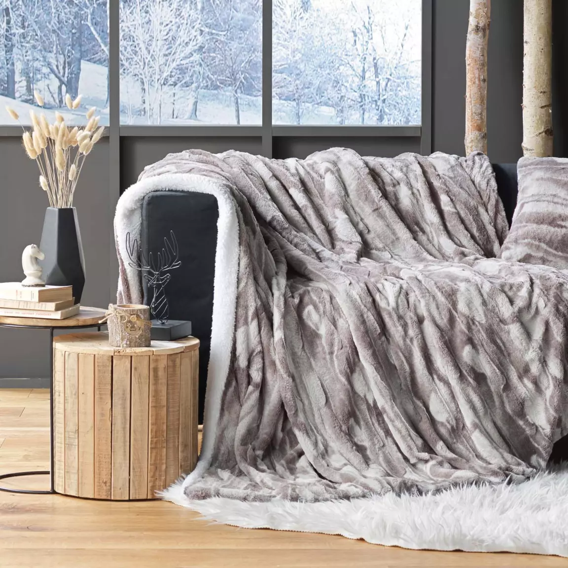 Plaid fausse fourrure (125 x 150 cm) Caribou Taupe
